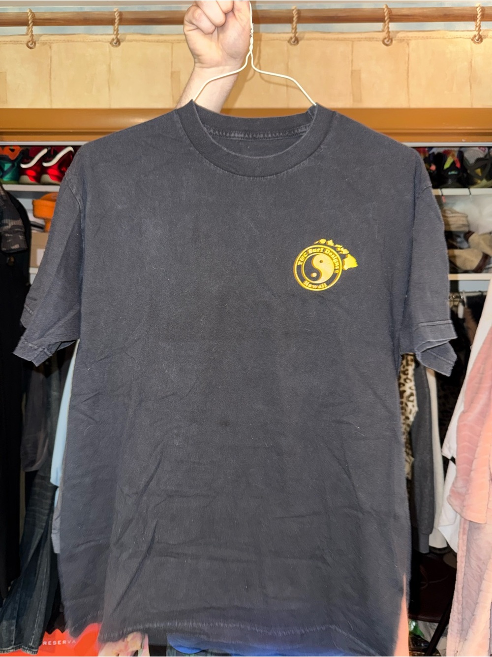 Black Short-Sleeve Tee with Yellow Yin-Yang Chest Logo
